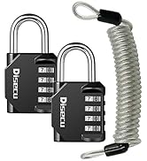 Disecu 4 Digit Combination Lock Outdoor Waterproof Padlock with Steel Cable for Gym Locker, Helme...