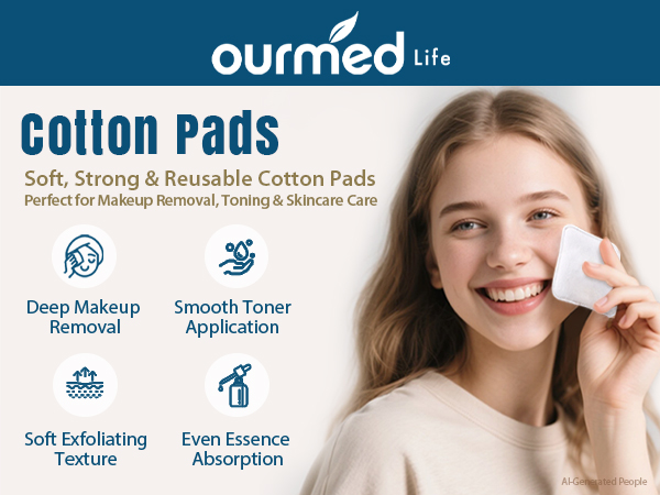 Soft, Strong & Reusable Cotton Pads Perfect for Makeup Removal, Toning & Skincare Care