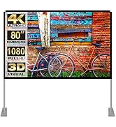 Projector Screen with Stand 80 inch 16:9 HD 4K Indoor Outdoor Projection Screen Portable Projecto...