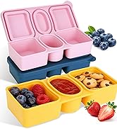 MACTANO 12 OZ Silicone Snack Containers with Lids, 3 Pack Reusable 3 Compartment Snack Pack Conta...