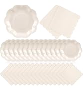 100 PCS Ivory Paper Plates and Napkins Set, Tableware Set Include 7 inch Scalloped Ivory Paper Pl...