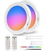 2 Pack Rechargeable Motion Sensor Ceiling Light with Remote, RGBW LED Wireless Ceiling Light Fixt...