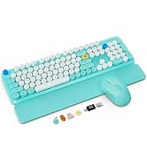 Wireless Keyboard and Mouse Combo, Blue, Round Keycaps, Magnetic Wrist Rest