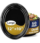 BONSINY Black Plastic Plates 12 inch x 10 inch- Oval Black Plates Disposable for Birthday Picnic ...