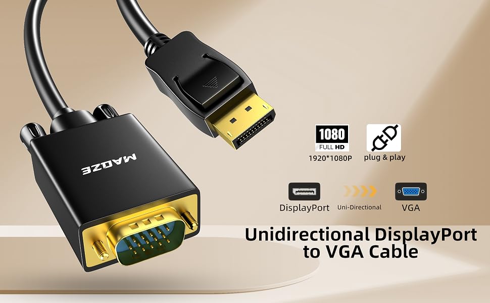 Unidirectional displayport to vga cable