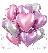 Pink Purple Foil Heart Balloons, 18 Inch 12Pcs Lavender Purple Pink and Silver Heart Shape Mylar ...