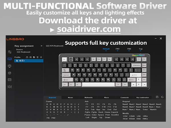 custom keyboard software driver macros creamy sound 75% keyboard teclado mecanico