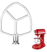 Stainless steel flat mixing paddle rust-resistant compatible with KitchenAid 5-6QT mixer, bowl li...