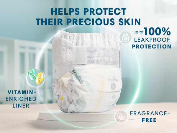 helps protect their precious skin, vitamin enriched liner, frangrance free, up to 100% leakproof