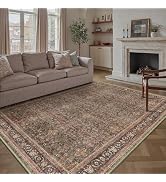 PureCozy 8x10 Area Rug for Living Room Brick Red Vintage Washable Bedroom Carpet Traditional Dist...