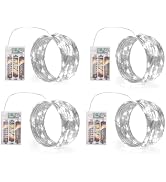 SINAMER White Fairy Lights Battery Operated, 4 Packs 5m 50LED Led Mini Twinkle Copper Wire Firefl...