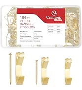 CrimsonMark 184 Picture Hanging Kit & Wall Hooks, 20 lb, 30 lb, 50 lb Capacity – Durable Iron Han...