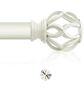 TVWOO White Decorative Farmhouse Curtain Rod:36-88"Adjustable Heavy Duty Single Window Curtain Ro...
