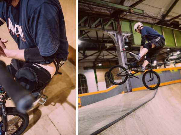 BMX rider in the air wearing BODYPROX protective gear