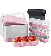 Mini Loaf Pans With Lids 50 Pack,LNYZQUS 6.8oz Rectangle Aluminum Foil Baking Pans Tins Container...