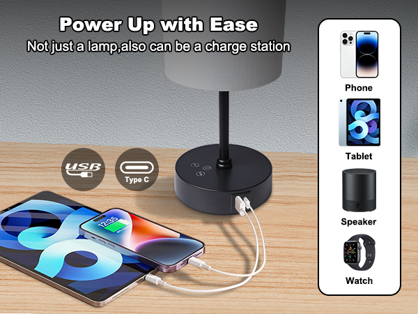 a USB charging ports and a type C charging ports (5 V/2 A) on the base