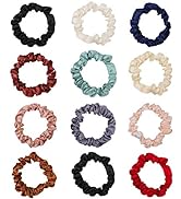 12Pcs Satin Elastic Hair Bands, Comfortable Silk Hair Scrunchies Skinny Hair Ties Ropes Elastics ...