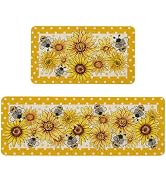 Spring Summer Kitchen Mats Set of 2 Non Slip Farmhouse Bee Sunflower Yellow Kitchen Rugs Spring S...