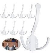 Homanu 8 Pack Coat Hooks Heavy Duty, Metal Three Prongs Large Coat Hooks Wall Mounted with 16 Scr...