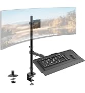 PUTORSEN 49''Monitor Arm with Keyboard Tray, Sit Stand Monitor Desk Mount, 44 lbs Monitor& 19.8 l...