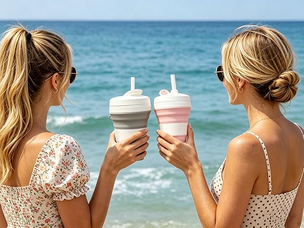 Silicone Coffee Cup with Straw Collapsible Cups for Traveling Lightweight Folding