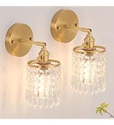 Shenmoyl Set of 2 Crystal Battery Operated Wall Sconce, Rechargeable Battery Powered Wall Lamp wi...