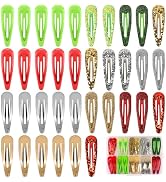 Holiday Christmas Snap Hair Clips Set by FLAREANN – 36 PCS, 2 Inch Non-Slip Snap Barrettes, Glitt...