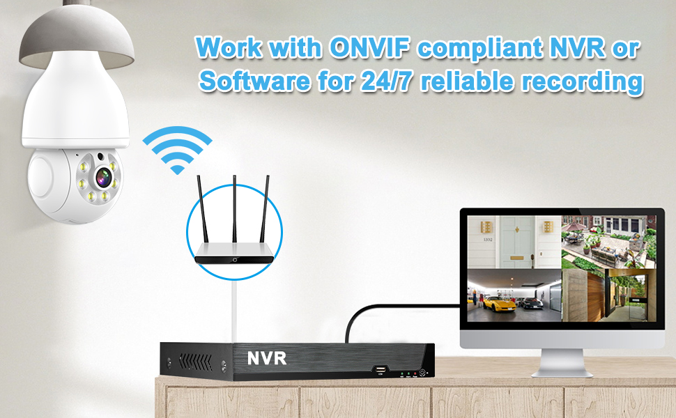 Outdoor Light-Bulb Security Camera Wireless 5Ghz Wifi Support ONVIF NVR RTSP Stream Work With Alexa