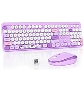 Mosptnspg 2.4G Colorful Keyboard, 104 Key Wireless Purple Customized Membrane Round keycaps Retro...