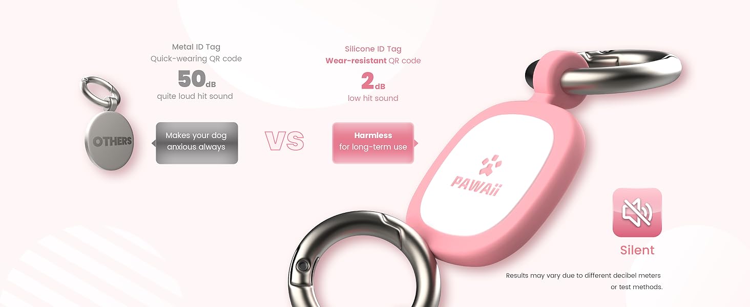 Pawaii QR Pet ID Tag, Silent Silicone Dog ID Tag, Modifiable Pet Online Profile