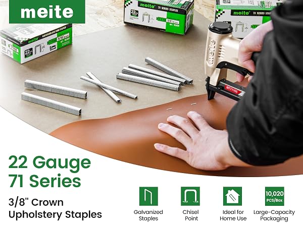 meite 22 Gauge 71 Series 3/8 Inch Crown Wide Galvanized Staples for Upholstery Stapler