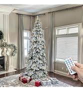 YITAHOME 7.5ft Prelit Flocked Drooping Pencil Christmas Tree with Pine Cone | Natural Layered Spr...