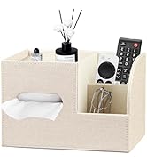 PU Leather Tissue Box Cover Square,Tissue Box Holder Organizer with Storage Tray and Remote Contr...