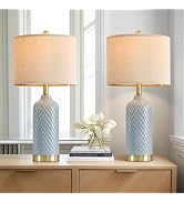 G-SAFAVA 24.25" Modern Ceramic Blue Table Lamps Set of 2 for Living Room, Farmhouse, Bedside, Coa...