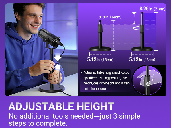Height-adjust tabletop mic stand