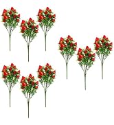 DOITOOL Artificial Strawberry Branches, 9 Pack Red Faux Strawberry Stems with Flowers, Lifelike P...