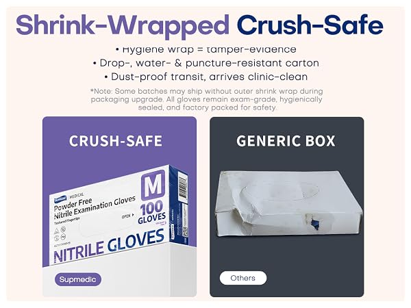 Supmedic gloves shink wrapped crush safe package durable and sealed