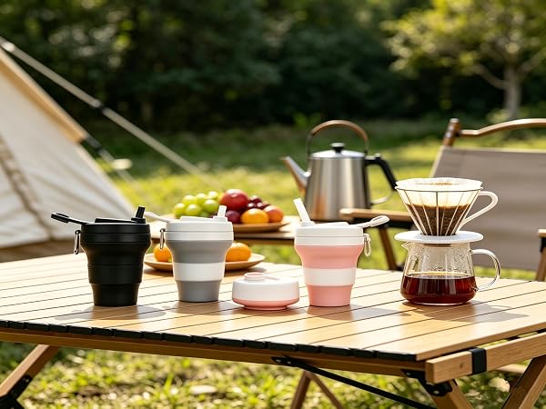 Silicone Coffee Cup with Straw Collapsible Cups for Traveling Lightweight Folding
