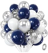 Navy Blue Silver Balloons Kit,50pcs 12inch Royal Dark Blue Metallic Silver White Balloon with Con...