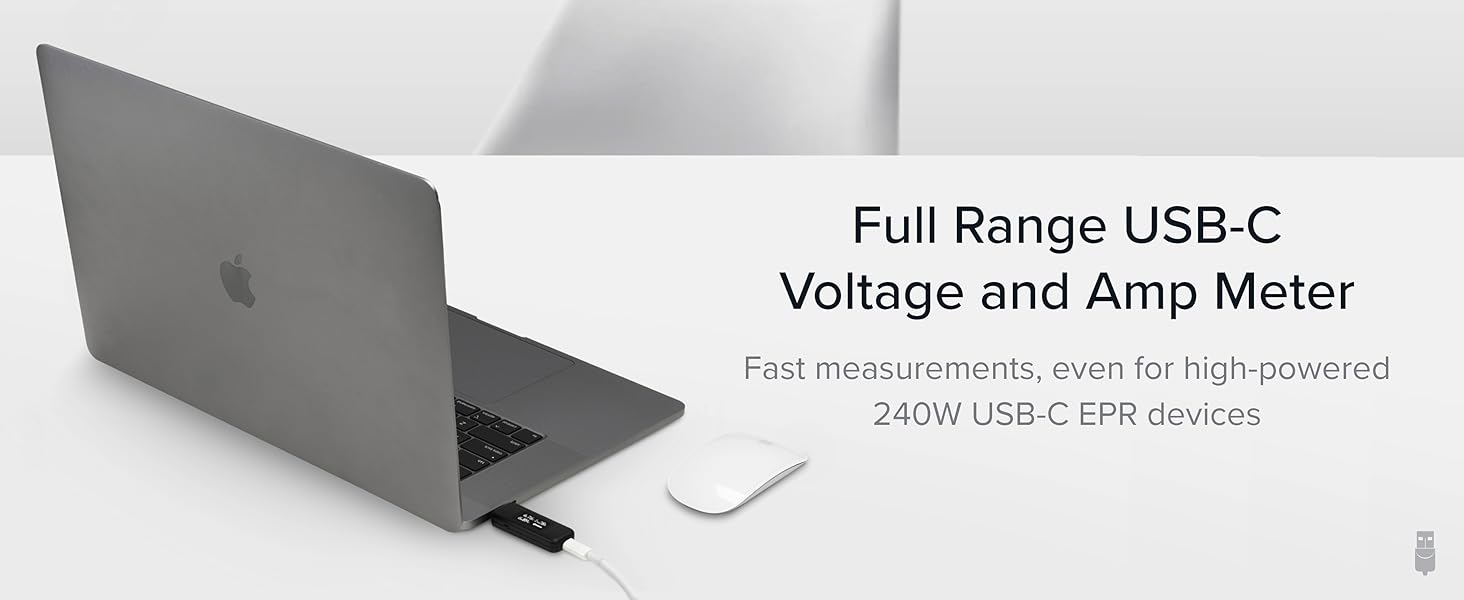 USB-C voltage and amp meter for fast measurements, compatible with 240W high-power EPR devices
