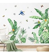 Tanlaby Tropical Palm Leaves Wall Decals Nature Jungle Leaf Green Plants Birds Wall Art Stickers ...