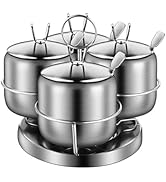 BSDLZCH 4pcs Revolving Sugar Bowl with Lid and Spoon, Stainless Steel Seasoning Condiment pots Ro...