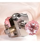 Floresita Crystal Door Knobs, Stain Nickel Pink Glass Door Knobs Interior Rose Shape with Lock Pr...