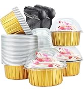 Aluminum Cupcake Liners with Dome Lids 50 Pack,Free-Air 5oz Foil Baking Cups Muffin Tins,Disposab...