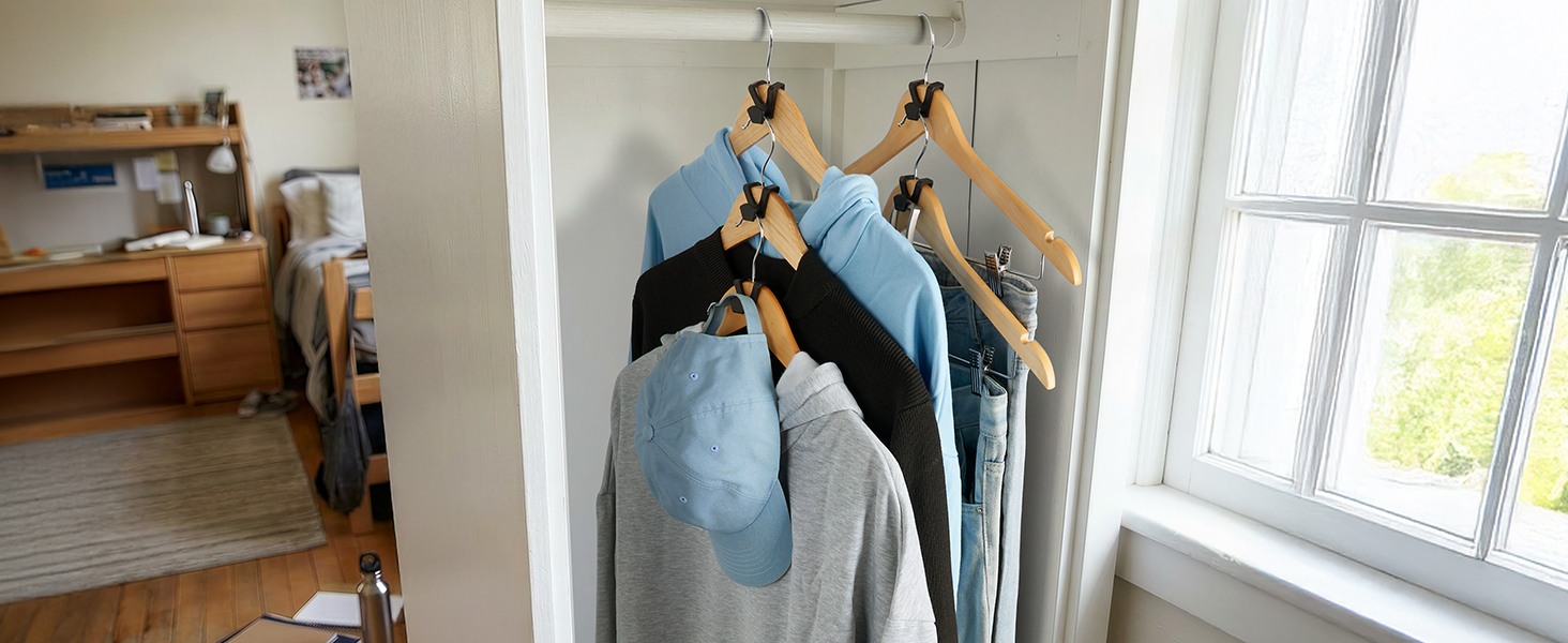 dorm hangers College students classify tops, pants and dresses separately on stackable hangers
