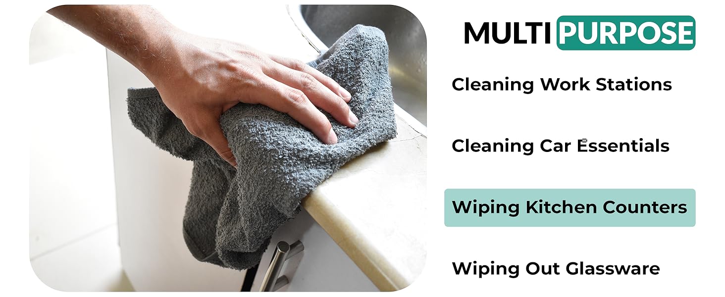 ZUPERIA cleaning cloths, 100% Cotton terry cleaning towels, highly absorbent, home and office use