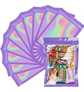 LOKQING 100 Pcs Holographic Bags Purple Resealable Bags with Clear Window Mylar Bags for Food Sto...