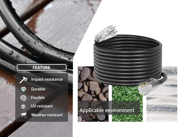 heavy duty outdoor extension cord black 12 gauge exntesion cord