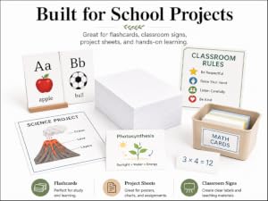 Envelopus white cardstock paper for flashcards, classroom signs and school projects