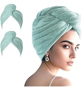 AGKXHDEC 2 Packs Single Layer Microfiber Hair Turbans - Drying Wrap for Women (Light Green-2pcs)